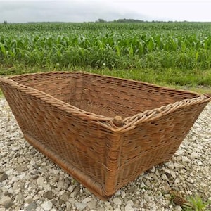 Rectangular Wicker Basket, Vintage German Woven Basket, Storage Organizer C43,