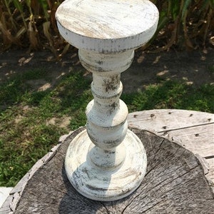 White Wood Candle Stick Stand, Distressed Pillar Candle Holder, Farmhouse Decor Wood Candle Pillar, Distressed, Wood Candle Stick Stand