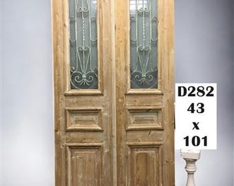 Antique French Double Doors (43x101) Iron Wood European Old World Door, D282