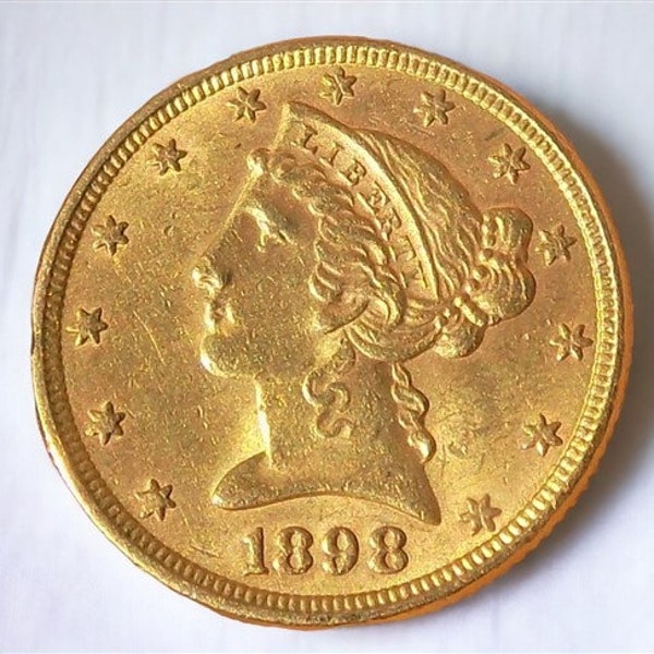 1898 Liberty Head 5 Gold Coin, Half Eagle with Motto, United States Gold Coin B