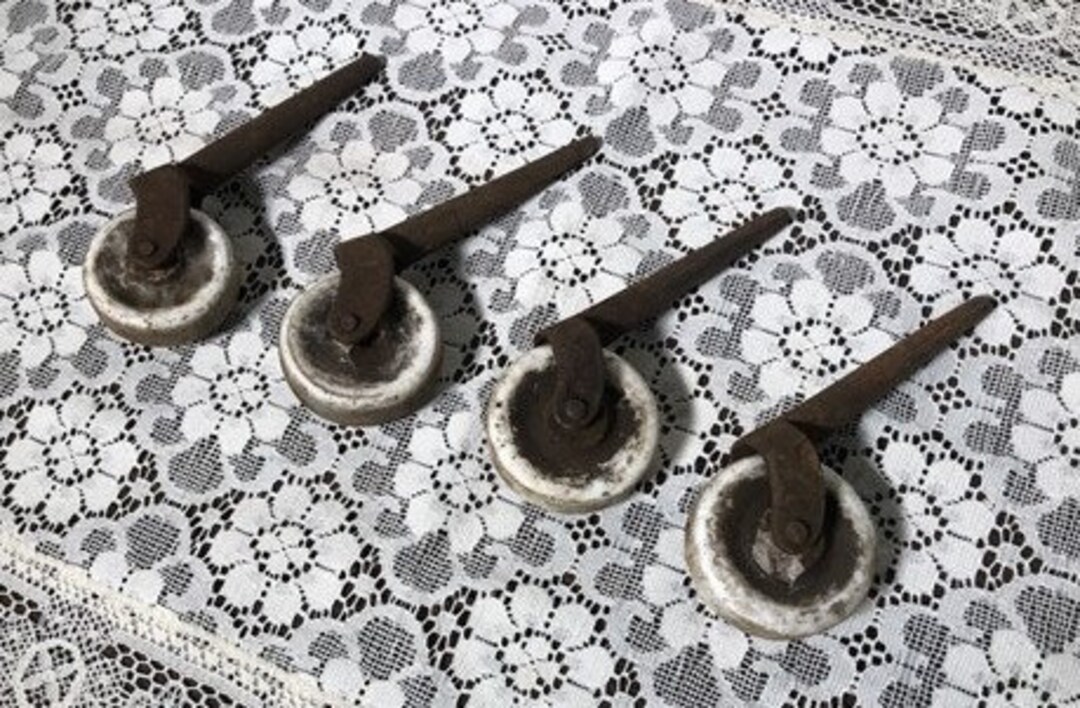 4 Porcelain Caster Wheels Antique Furniture Roller Dresser Desk