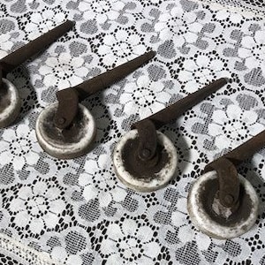 4 roulettes en porcelaine pour meuble ancien à roulettes Bureau industriel A1 à roulettes, roues anciennes, roulette pour meuble