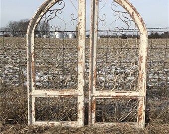 Pair Farmhouse Window Frame Shutters, Architectural Salvage Window Frame Decor, Gothic Window Frame, Wall Art, Church Cathedral Wall Decor