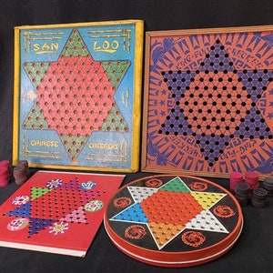 San Loo Chinese Checkers, King Foo Checkers, Ohio Art Chinese Checkers Boards,  Checkers, Chinese Checkers, Vintage Game Board Game Room Dec