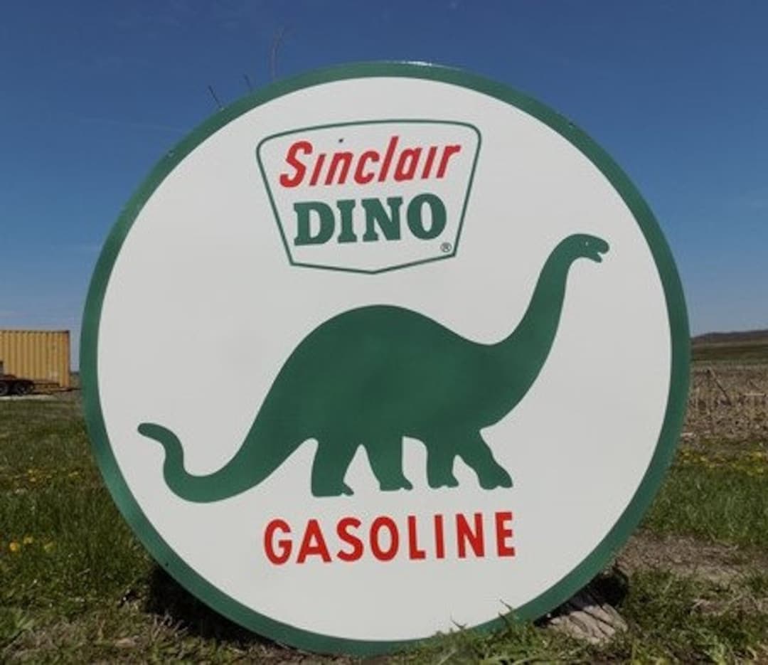 Sinclair Dino Gasoline Sign, Double Sided Metal Porcelain