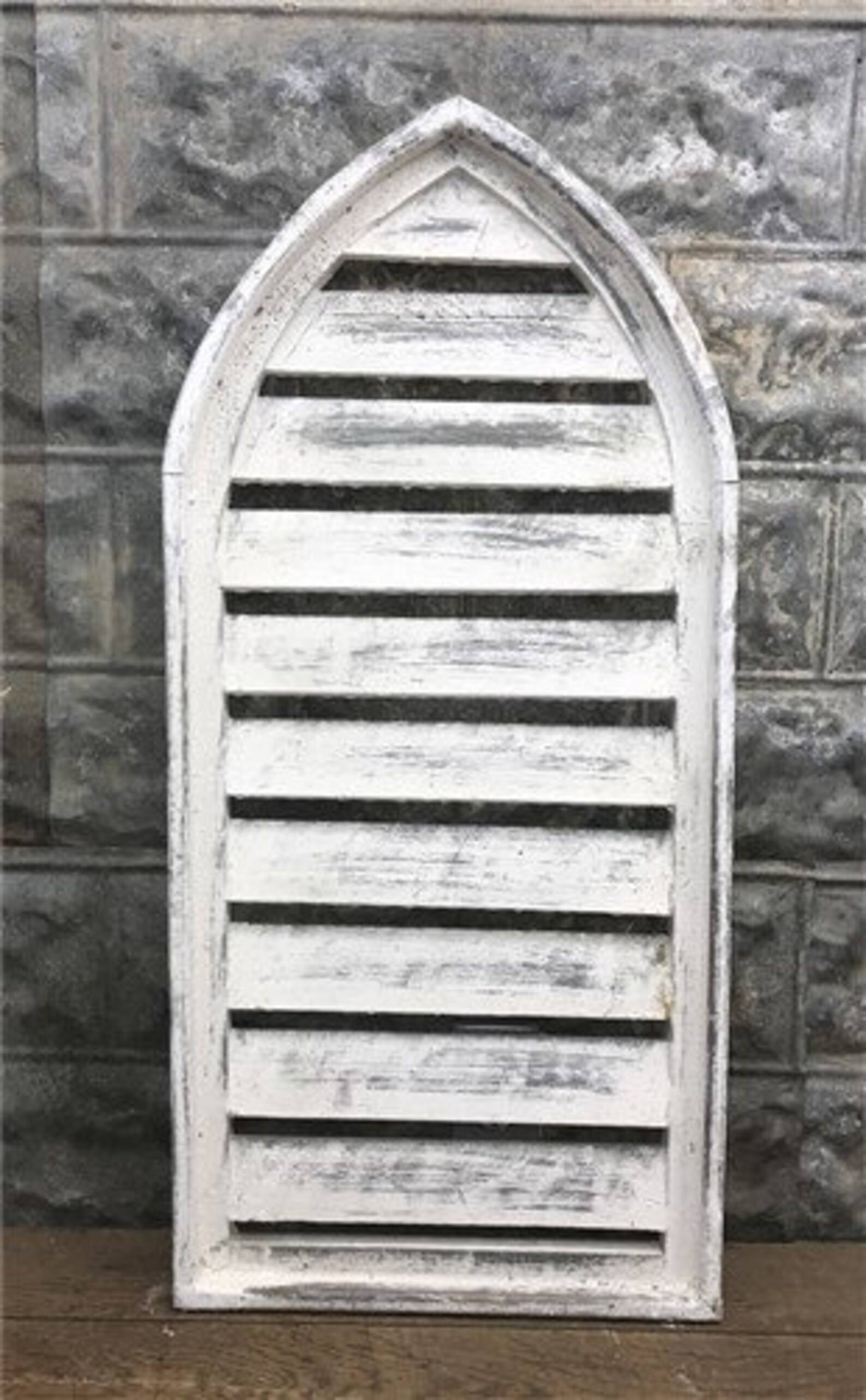 Distressed White Window Shutter Frame Arched Wood Shutter Etsy