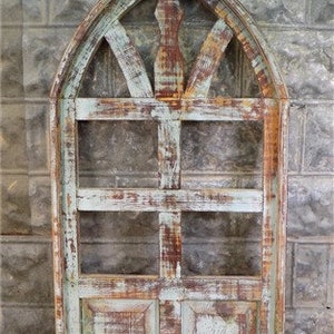 Blue Arched French Country Distressed Window Frame, Architectural Decor,  Farmhouse Window Frame, Rustic, Wall Decor, Home Decor