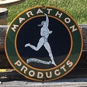 Marathon Products Sign, Metal Porcelain Advertising Sign, Gas Petroleum A Marathon Advertising, Metal Porcelain Sign, Advertising Sign