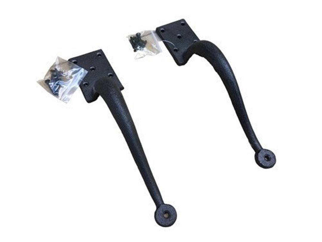 Curved Cast Iron Door Handles Pair, Rustic Farmhouse Door Grab Pull