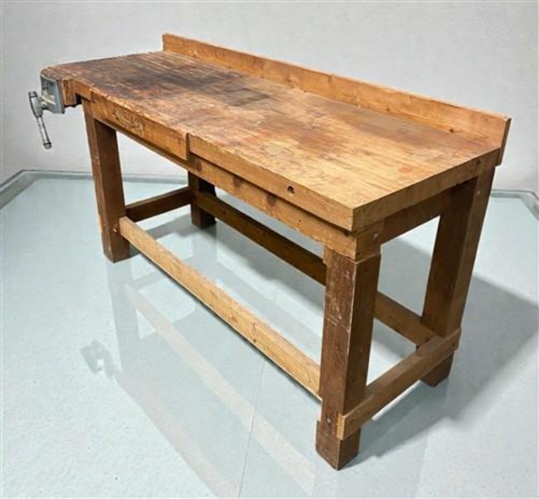 Rustic Work Table, Vintage Carpenter's Workbench, Woodworking Console ...