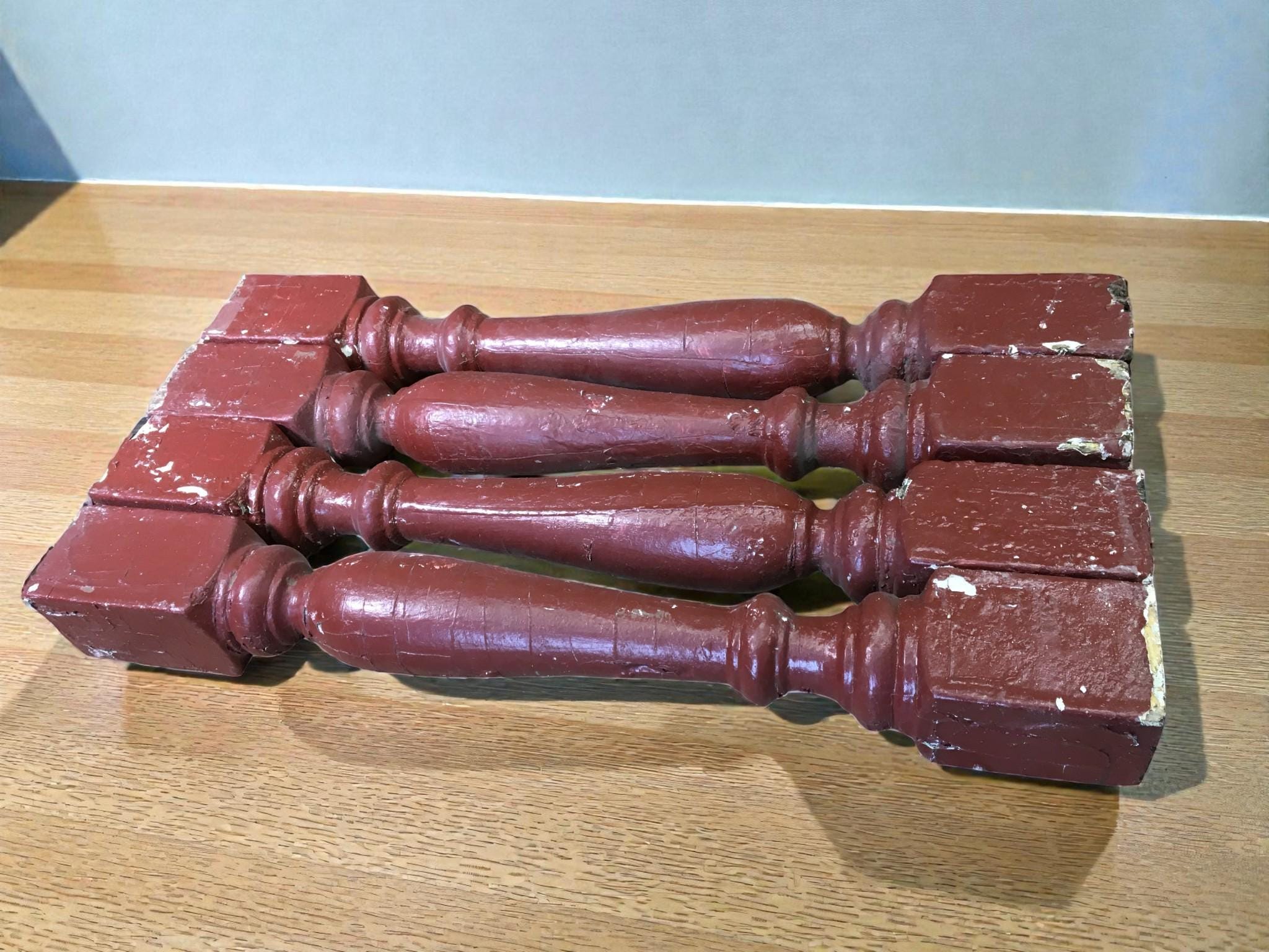 Red Balusters 4 Rustic Red Wood Balusters Architectural Salvage Spindles Porch Trim F ...