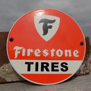 Firestone Tires Sign, Metal Porcelain Advertising, Gas Station Service Sign A Firestone Advertising, Metal Porcelain Sign, Advertising Sign