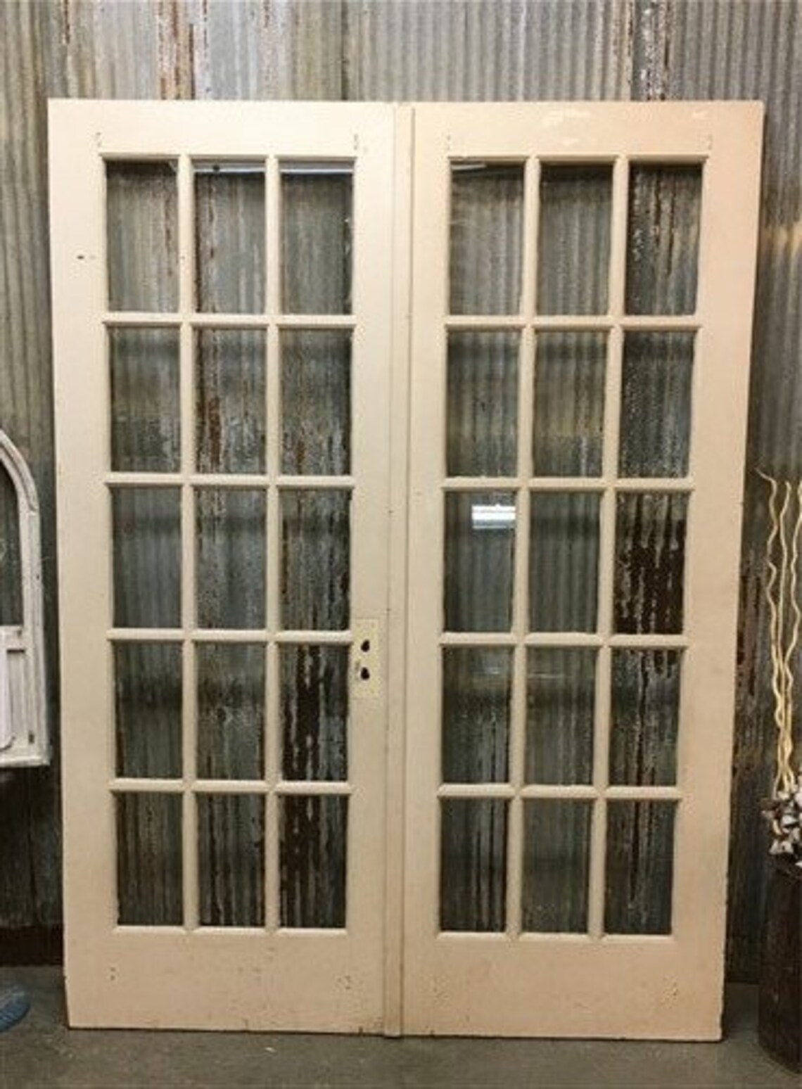 Pair French Style Glass Pane Doors Vintage French Double Etsy