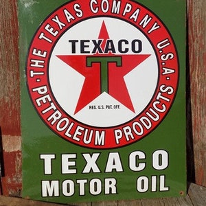 Texaco Motor Oil Sign, Metal Porcelain Advertising Sign, Gas Station Pump A.Texas Petroleum Advertising, Metal Porcelain Advertising Sign
