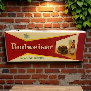 Budweiser King of Beers Lighted Sign, Vintage Bowtie Hanging Advertising Sign, Alcohol Pub Bar Decor, Tavern Decor, Budweiser, Man Cave