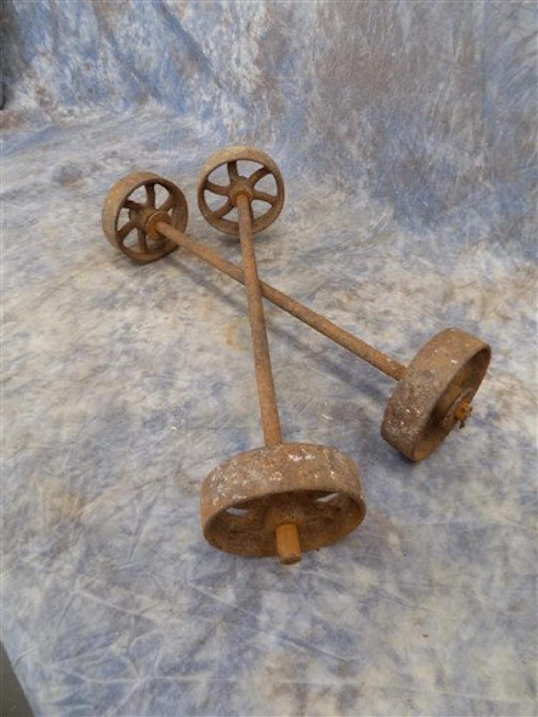 4 Factory Cart Wheels & 2 Axels Cast Iron Vintage Lineberry Industrial Wheel A19 Etsy