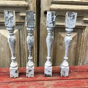 4 Balusters Painted Wood Architectural Salvage Spindles Porch House Trim Z, Vintage Wood Spindles, Wooden Balusters, Rustic Farmhouse