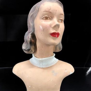 Female Plaster Mannequin Head, Art Deco, Vintage Salon Hat Shop Display Bust FH6 Plaster Head, Art Deco Bust, Hat Jewelry Display