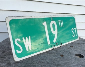 SW 19th ST Street Sign, 9x24 Vintage Green Road Sign, Metal Road Sign, C