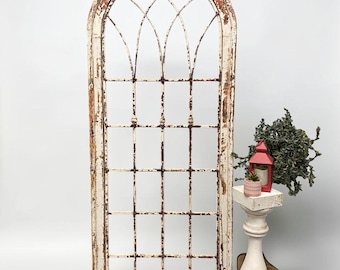 Large Wood Metal Arched Window Wall Decor, Rustic Farmhouse, Arched Church Frame