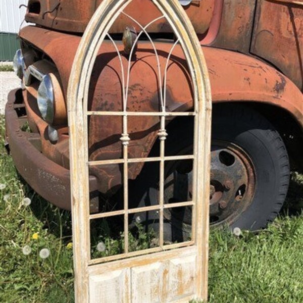 French Country Wood Metal Gothic Window Frame, Distressed Wall Decor G, Arched Church Frame, Gothic Window Wall Decor, Farmhouse Window