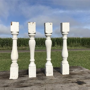 4 Balusters Painted Wood Architectural Salvage Spindles Porch House Trim X, Vintage Wood Spindles, Wooden Balusters, Rustic Farmhouse