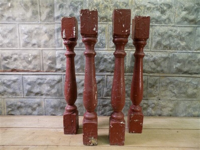 Red Balusters 4 Balusters Rustic Red Wood Architectural Salvage Spindle Porch Post ...