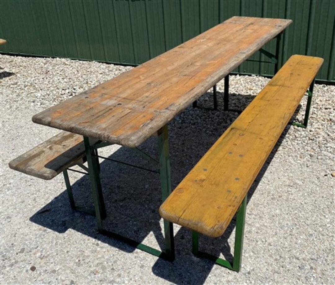 Wood Vintage German Beer Garden Table and Benches Oktoberfest Etsy