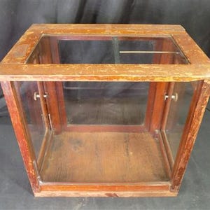 Arbeitsplatte Vitrine, General Store Display, Vintage Holz gerahmte Glasvitrine, D, Store Vitrine, Holz Vitrine Glasvitrine