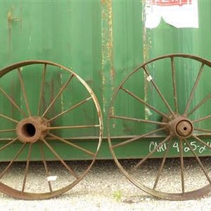 2 Cast Iron Implement Wheels, Wagon Wheel, Tractor Steel Rims, Industrial Age G, Wagon Wheels, Spoke Wheels, Farm Tractor Wheels, Wheel Rims