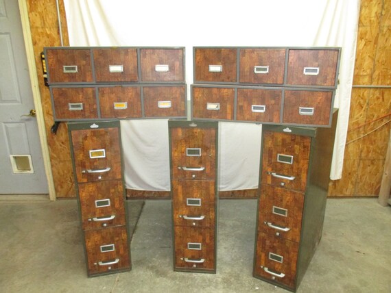 7 File Cabinets Metal All Steel Equipment Asco Library Card Etsy