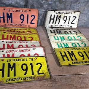 Set 11 Illinois License Plates, HM 912, Automobile Car Truck Tags 1969-1978,  Vintage License Plates, Vintage Car Tags, Truck Tags, License