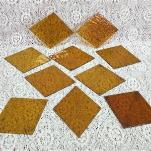 10 Honey Gold Stained Glass Reclaimed Church Window Diamond Panes, Art Glass E, Church Cathedral Stained Glass Parts, Yellow Gold Art Glass