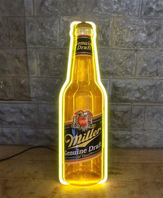Miller Genuine Draft Beer Bottle Neon Light Sign, Alcohol