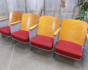 4 Red Padded Folding Theater Seats, Auditorium Movie Theater, Entryway Bench A6