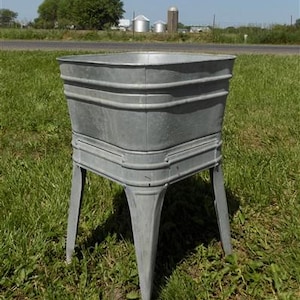 Wheeling Galvanized Single Wash Tub, Sink Cooler, Flower Pot Stand Bucket DP, Galvanized Single Wash Tub, Rustic Farmhouse Planter