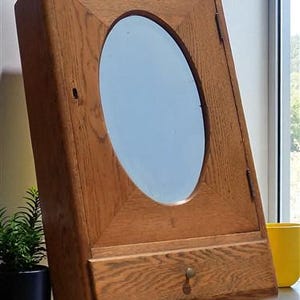 Oak Medicine Cabinet, Vintage Wood Wall Mount Cupboard, Mirrored Bath Storage, Medicine Cabinet, Oak Wood Bathroom Storage Cabinet