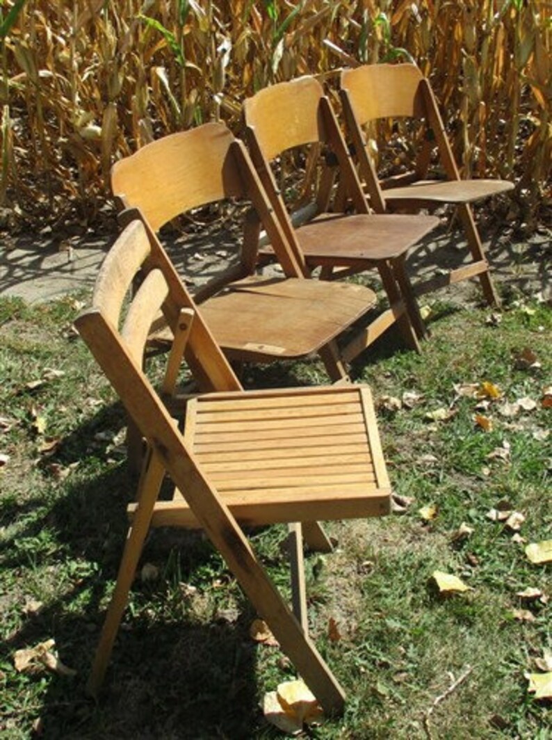 Set of 4 Wood Folding Chairs Church Funeral Wedding Concert Etsy