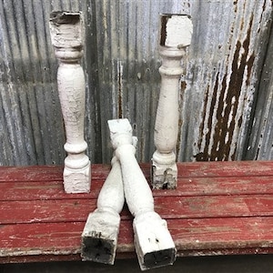 4 Balusters White Vintage Wood, Architectural Salvage, Porch Post House Trim A41