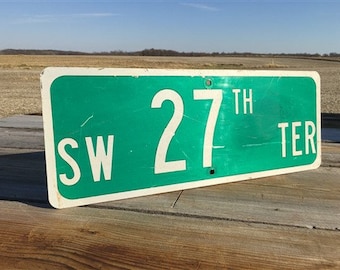 SW 27th TER Street Sign, 9x24 Vintage Green Road Sign, Metal Road Sign, B