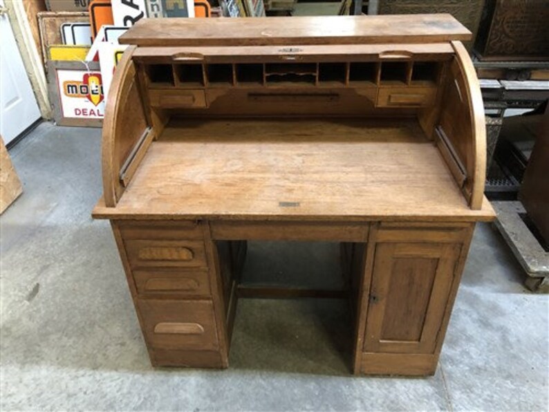 45 Rolltop Desk Vintage Oak Roll Top Desk Office Library Etsy