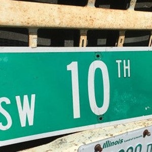SW 10th Av Street Sign, 9x24 Vintage Green Road Sign, Metal Road Sign, A Vintage Reflective Road Sign, Vintage Street Sign