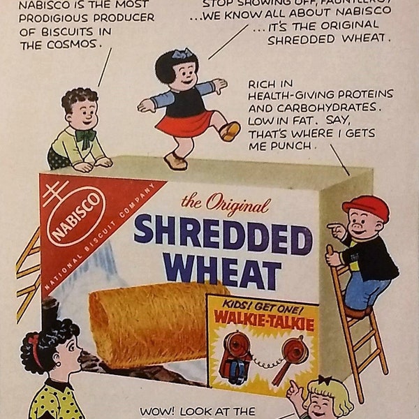 1958 Nabisco Shredded Wheat Ad Matted 8x10 Vintage Print Nancy & Sluggo