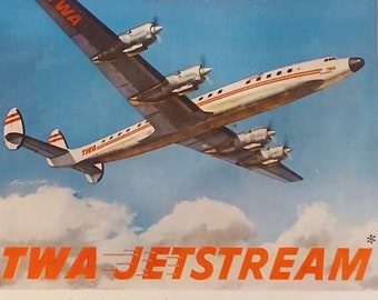 1957 TWA Airline Jetstream Ad Matted Vintage11x14 Print