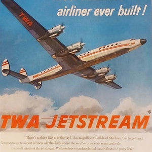 1957 TWA Airline Jetstream Ad Matted Vintage11x14 Print