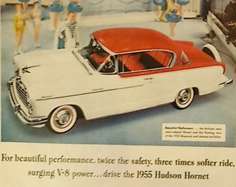 1955 Hudson Hornet Car Ad Matted Vintage 11x14 Print