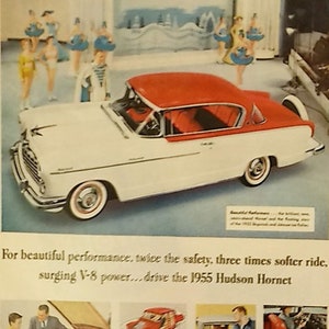 1955 Hudson Hornet Car Ad Matted Vintage 11x14 Print