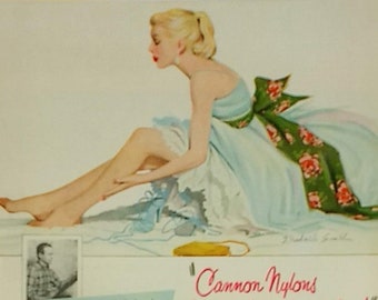 1951 Cannon Nylons Ad Matted Vintage 11x14 Print Pin-up