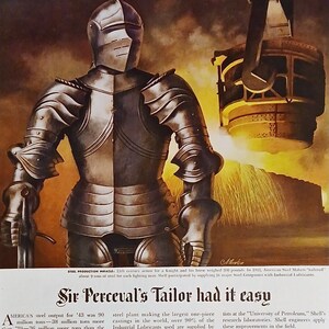 1944 Shell Ad Matted Vintage 11x14 Print Sir Perceval Knight World War II
