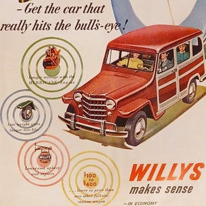 1951 Willys Wagon Car Ad Matted Vintage 11x14 Print